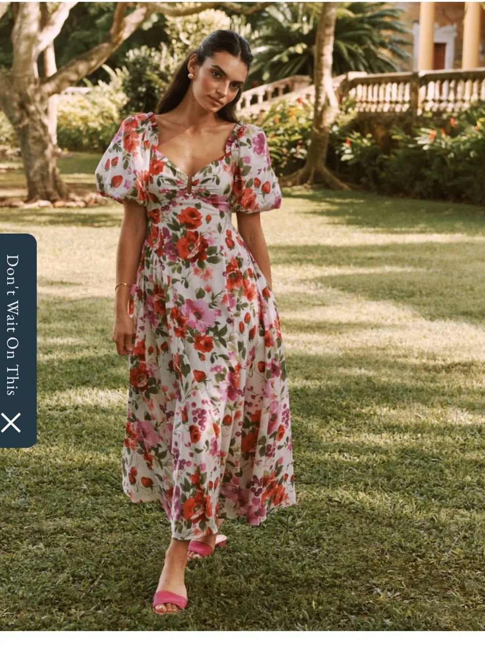 Abercrombie & Fitch Drama Puff Sleeve Maxi Dress in a vibrant red & pink floral